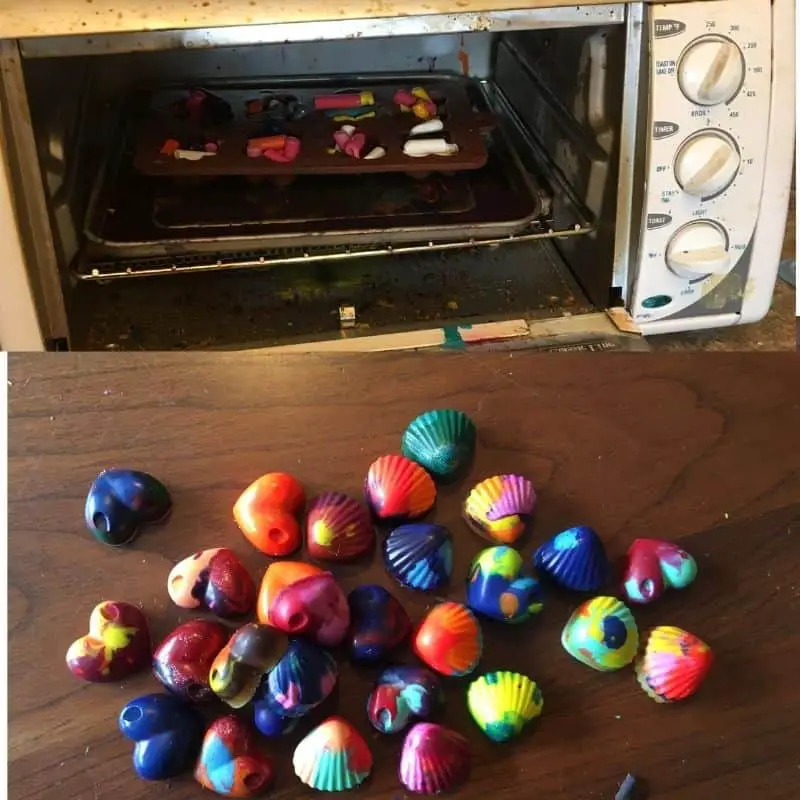 melting crayons in a silicone mold and the final product
