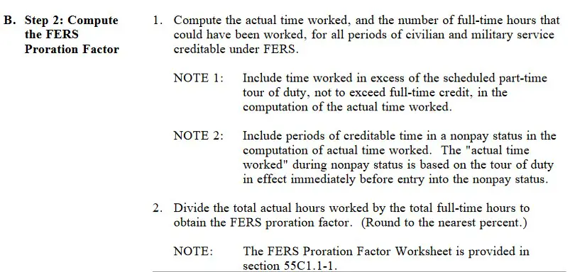 How to calculate the FERS proration factor from the OPM handbook on part time employment.